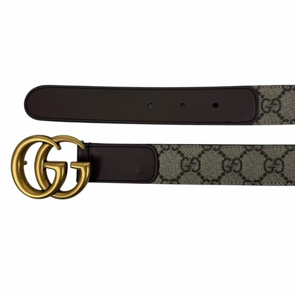 Gucci Canvas Monogram GG Buckle Supreme Leather Belt Brown Size 85cm/34\